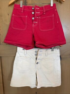 Old Navy Red and Cream Girls' Button-Front Shorts (2 for 20$ 1 for 12$)